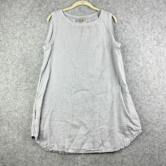 FLAX Linen Tunic Top Womens Small Gray Pockets Lagenlook Quiet Luxury Coastal - Picture 1 of 12
